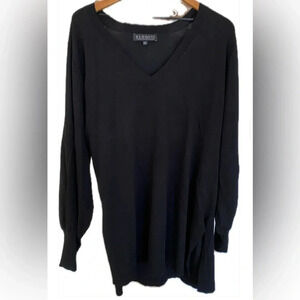 Eloquii Women’s V-Neck Tie Waist Black Tunic Sweater Side Slit‎ Size: 22/24 NWT